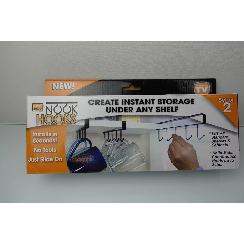 Nook Hooks Under Shelf Hooks 2 Pack Solid Metal Holds Mugs and Utensils New